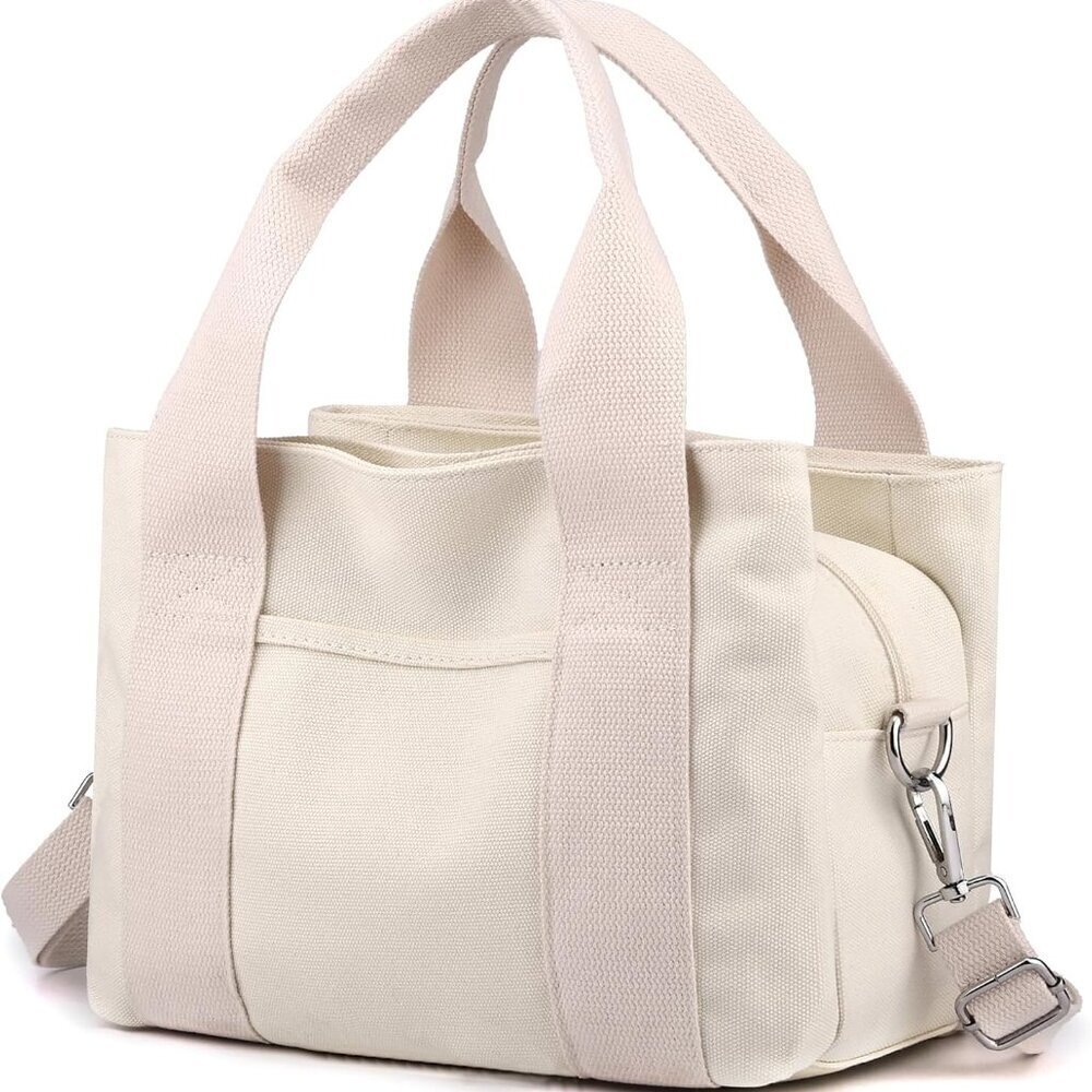 Canvas Crossbody Bag Women Small Multi Compartment Tote Purse for Daily Use - Picture 2 of 8